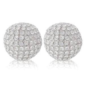 Set of Two Clear Faux Crystal and Silver Decorative Orb Tabletop Sculptures