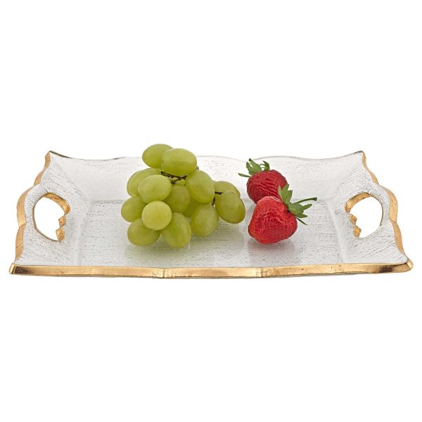 11" Gold Glass Indoor Outdoor Tray With Handles - Image 3