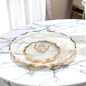 13" Clear and Gold Round Glass Hand Finished Lazy Susan