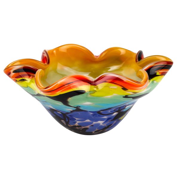 9" Rainbow Multi Art Glass Wavy Centerpiece Bowl - Image 2