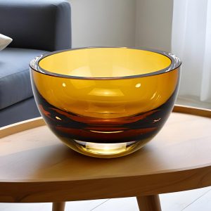 6" Amber Mouth Blown Crystal Thick Walled Bowl