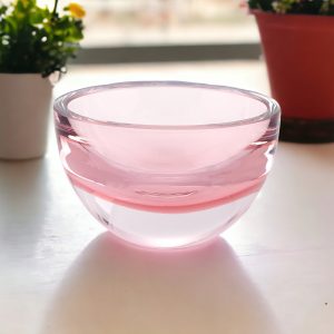 6" Pink Mouth Blown Crystal Thick Walled Bowl