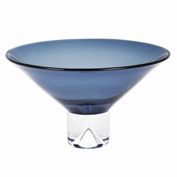 11" Blue Mouth Blown Crystal Round Pedestal Centerpiece Bowl - Image 2