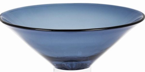 11" Blue Mouth Blown Crystal Round Pedestal Centerpiece Bowl - Image 3