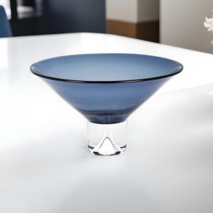 11" Blue Mouth Blown Crystal Round Pedestal Centerpiece Bowl