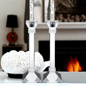 Set of Two Clear Crystal Tabletop Candle Holders