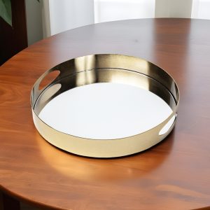 15" Gold Round Metal Indoor Outdoor Tray With Handles