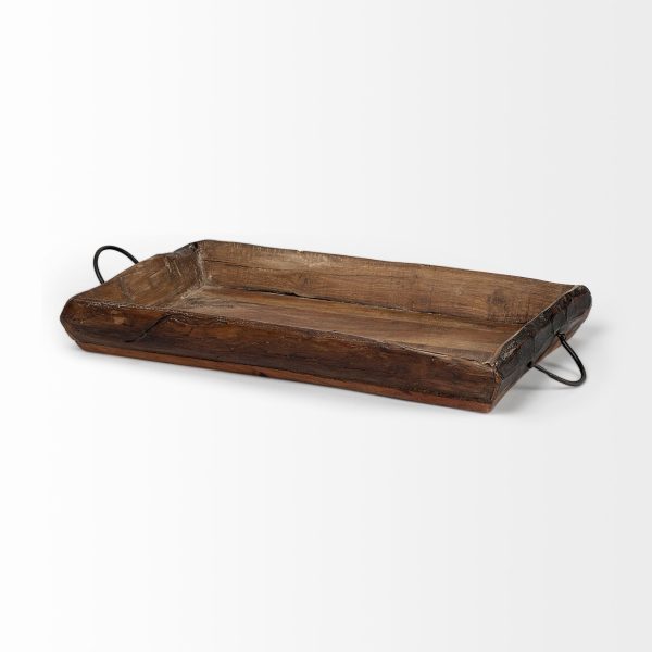 Set of Two Brown Rectangular Wood Indoor Outdoor Serving Tray With Handles - Image 3