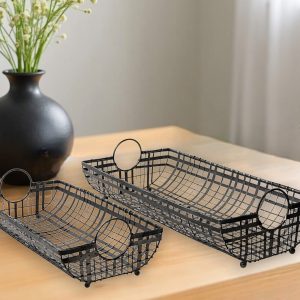 Set of Two Gray Metal Indoor Outdoor Serving Tray With Handles