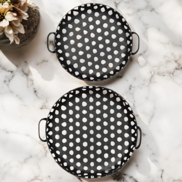 Set of Two Black Round Metal Indoor Outdoor Tray With Handles - Image 2