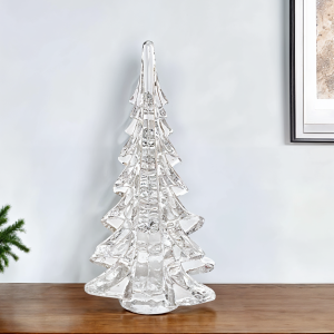 12" Mouth Blown Clear Glass Christmas Tree Sculpture