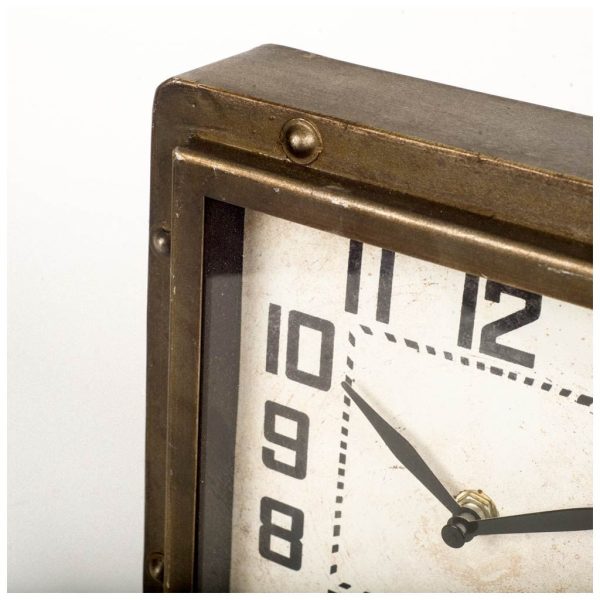 Square  Bronze Toned Metal Desk Table Clock With Traditional Black Numbers And Hands