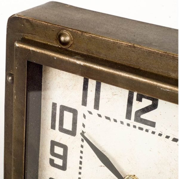 Square  Bronze Toned Metal Desk Table Clock With Traditional Black Numbers And Hands - Image 3