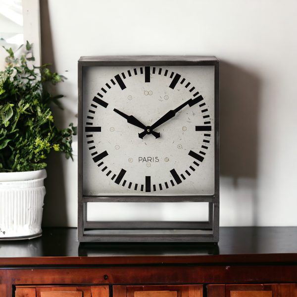 Square Gray Metal Desk  Table Clock With Simple White And Black Face - Image 2