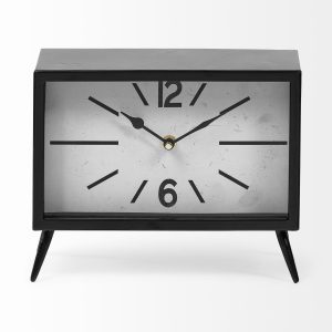 Rectangular Black Metal Desk Table Clock