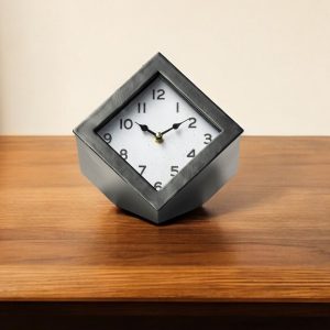 Black Metal Cube Desk Table Clock