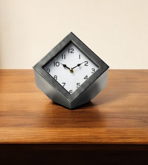 Black Metal Cube Desk Table Clock