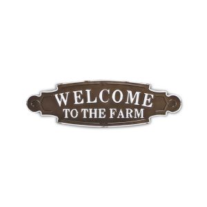 Welcome To The Farm Lacquered Black And White Metal Wall Art