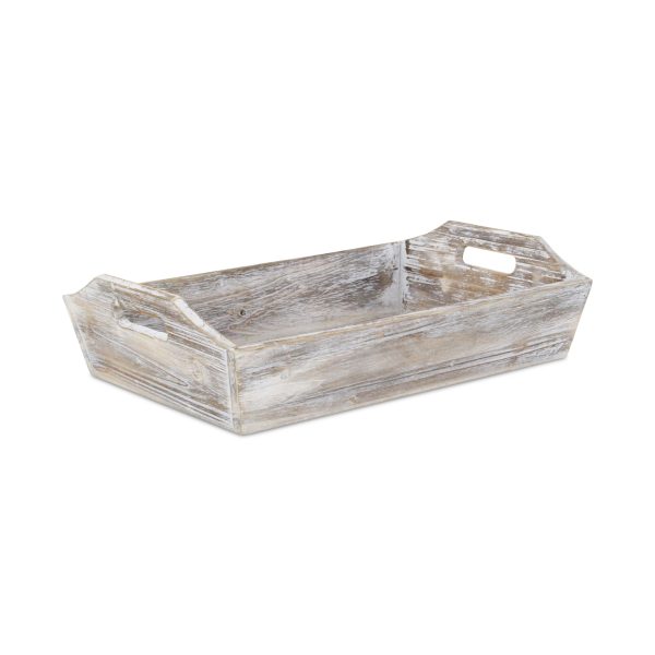 White Rustic Finish Wood Serving Tray With Handles - Image 2