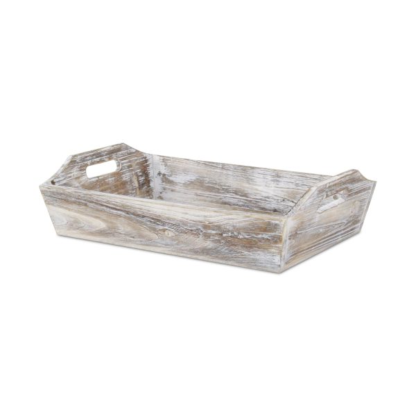 White Rustic Finish Wood Serving Tray With Handles - Image 3