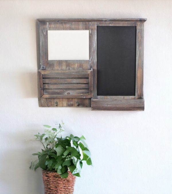 Gray Wooden Wall Chalkboard With Side Storage Basket