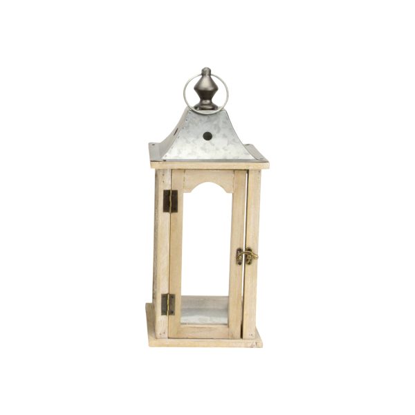 Set Of 2 Brown Wood Finished Frame Glass And Metal Top Lanterns - Image 3