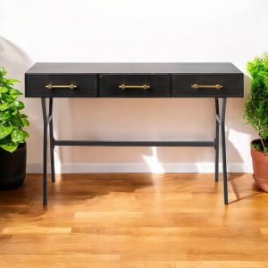 18" Black Writing Desk With Three Drawers