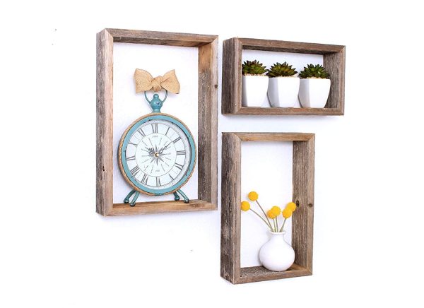 Rustic Farmhouse Set Of 3 Rectangle Shadow Box Shelves - Image 2