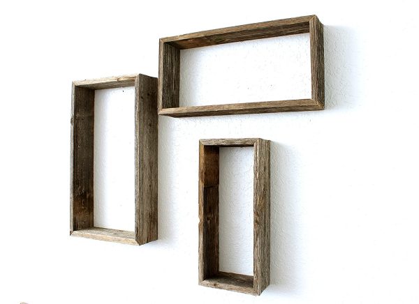 Rustic Farmhouse Set Of 3 Rectangle Shadow Box Shelves - Image 3