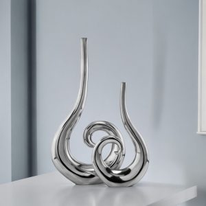 Set Of 2 Curl Casting Design Vases In Shiny Buffed Finished