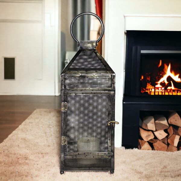 Rustic Industrial Gray Mesh And Metal Lantern - Image 3