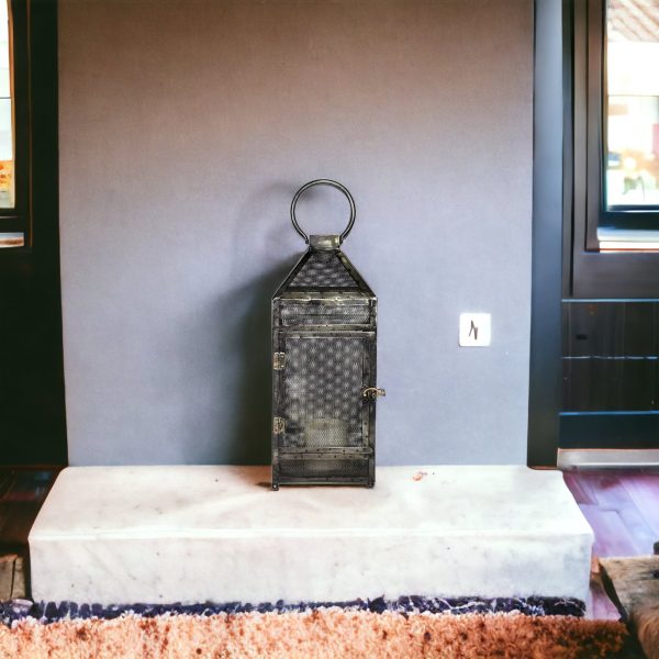 Rustic Industrial Gray Mesh And Metal Lantern - Image 2