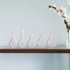 Set Of Five Clear Quintuplet Joined Glass Posy Vases