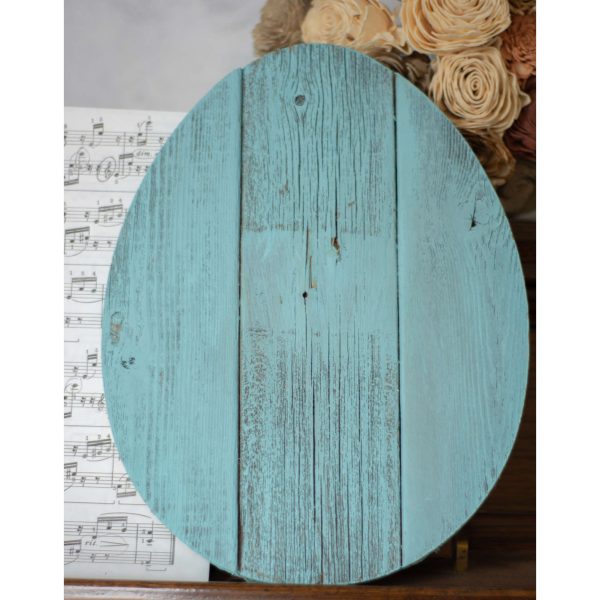 12" Farmhouse Turquoise Wooden Large Egg - Image 3