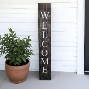 5' Rustic Black And White Front Porch Welcome Sign