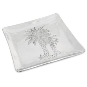 Square Silver Palm Tree Plate