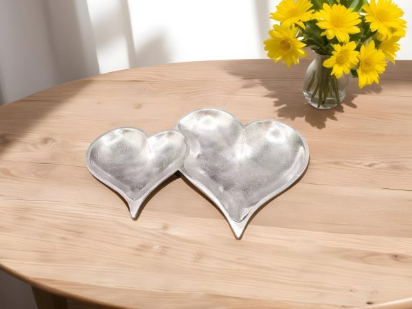 Two Section Textured Silver Heart Shaped Tray - Image 2