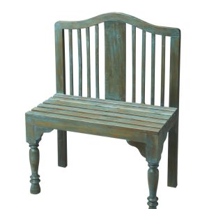 Antiqued Blue Solid Wood Bench