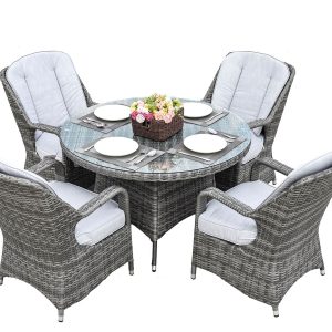 Five Piece Gray Round Glass Dining Set