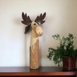 19" Brown Wood and Metal Moose Tabletop Sculpture