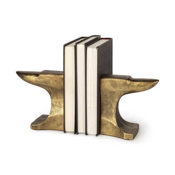 Distressed Brushed Gold Anvil Bookends - Image 2
