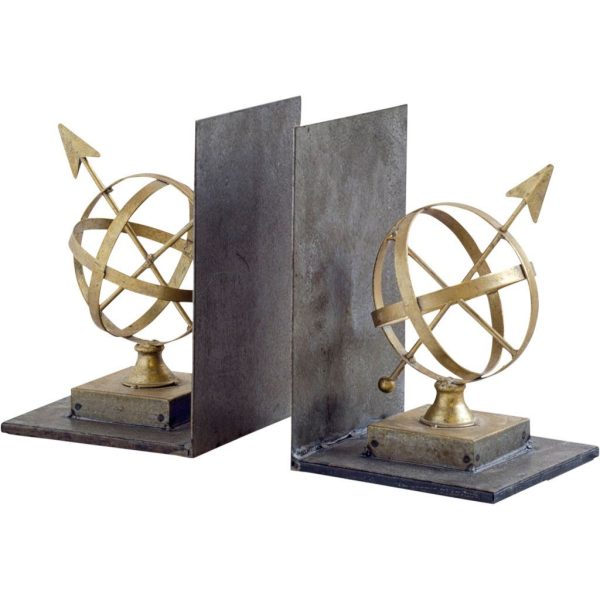 Set of Two Gold Metal Sphere Compass Decorative Bookends - Image 2