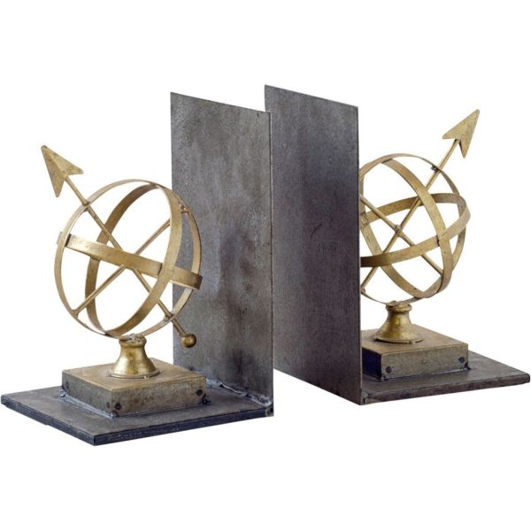 Set of Two Gold Metal Sphere Compass Decorative Bookends - Image 3