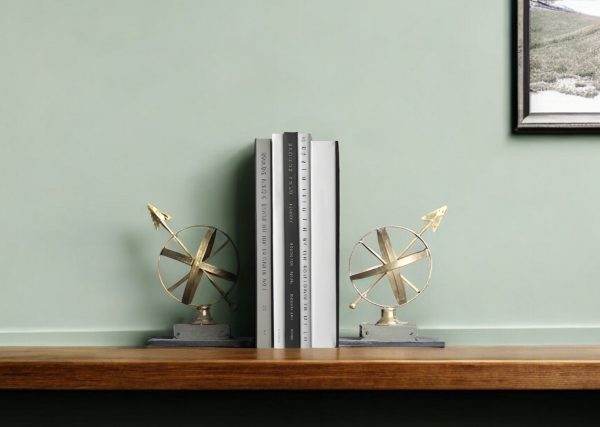 Set of Two Gold Metal Sphere Compass Decorative Bookends