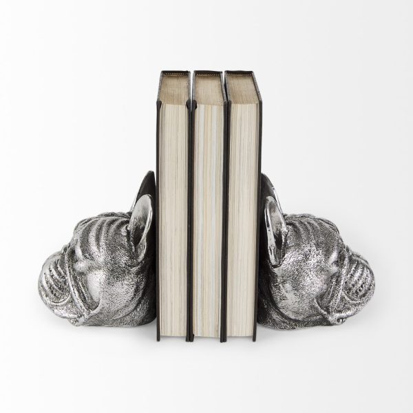 Antiqued Silver Pug Shaped Bookends - Image 2