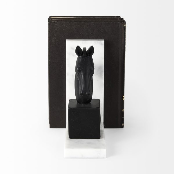 Black Stallion On White Marble Bookends - Image 3