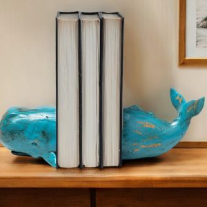 Set of Two Aqua Resin Whale Decorative Bookends