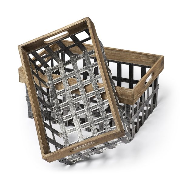 Set of Two 19" Gray Metal Basket - Image 2