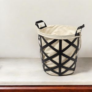 15" Black and Ivory Metal Basket