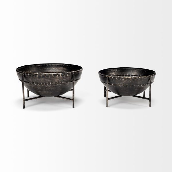 Set Of Two Metal Bowls With Stands - Image 2